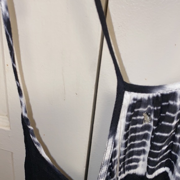 Black White Large Tie Dye Spaghetti Strap High Low Dress - Picture 7 of 13